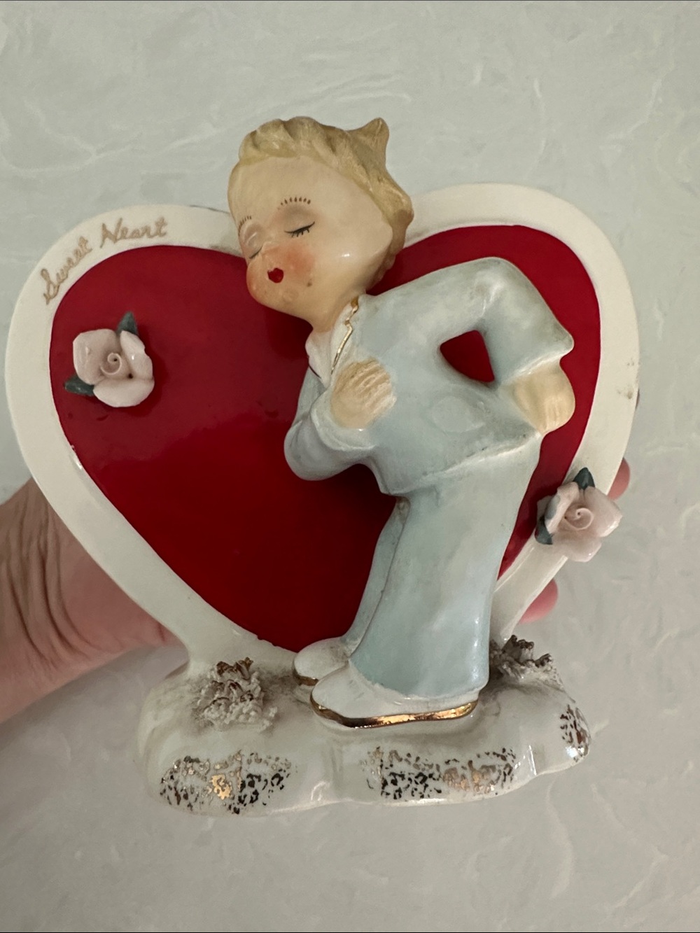 Vintage 1950's Napco MCM Sweet Heart Ceramic Planter Boy Suit Japan